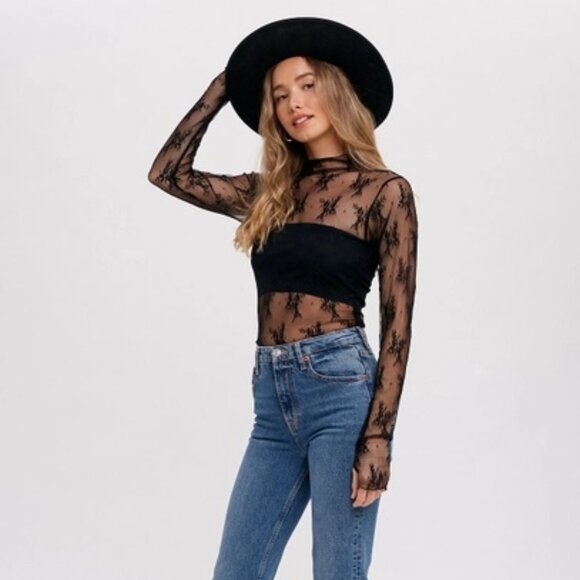 LAST S!!!! CLEAR OUT!!!! Floral Embroidery Lace Mesh Layering Top - Picture 9 of 11